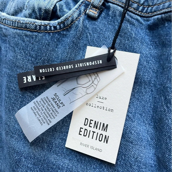 River Island flare jeans high rise sculpt raw hem plus size 14 new - Picture 2 of 13